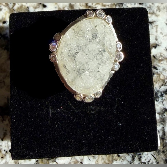 SILPADA “Beauty in the Rough” .925 Sterling Silver Druzy w/CZ Accents_Size 8 - Picture 2 of 8